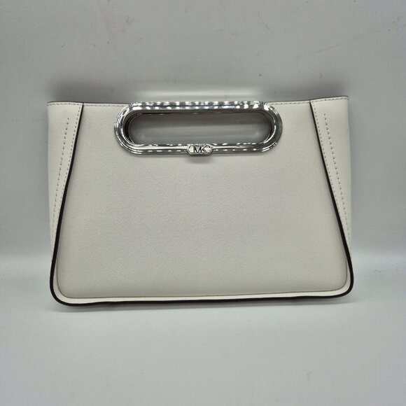 Michael Kors Chelsea Large Silver Convertible Clutch Optic White Shoulder Strap - Picture 1 of 15